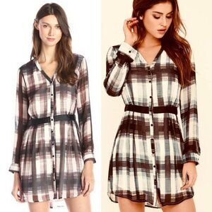 Jack BB Dakota Revolve Brown Cahill Plaid Dress Size Small Long Sleeves Mini NEW